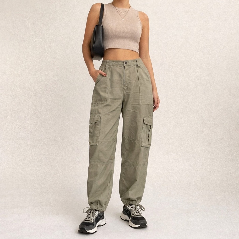 Abercrombie XL Cargo Relaxed Jogger Pants Women’s Tan Beige Cotton Lyocell